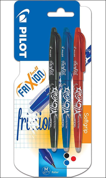 Stationery, Pilot Frixion Erasable Pens. 0.7mm Mixed Colours. 3 Pack.